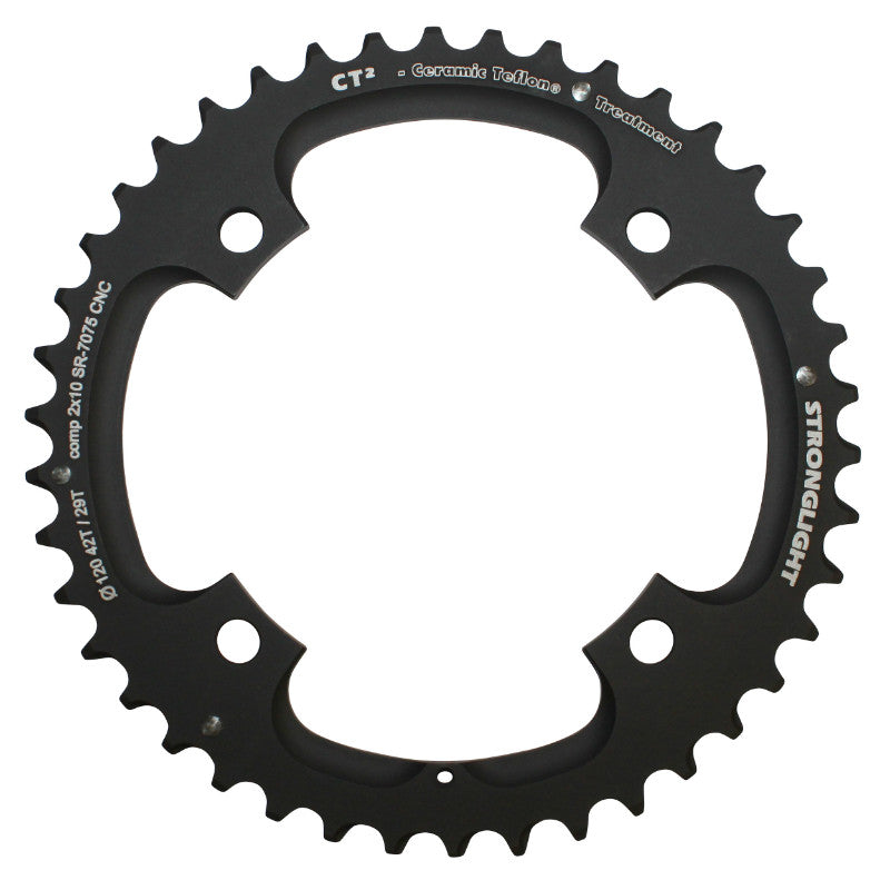 Plateau VTT Stronglight 4 branches 120 mm pour SRAM X0-XX extérieur double noir CT2 10 v ép. 5 mm fileté – 42 29