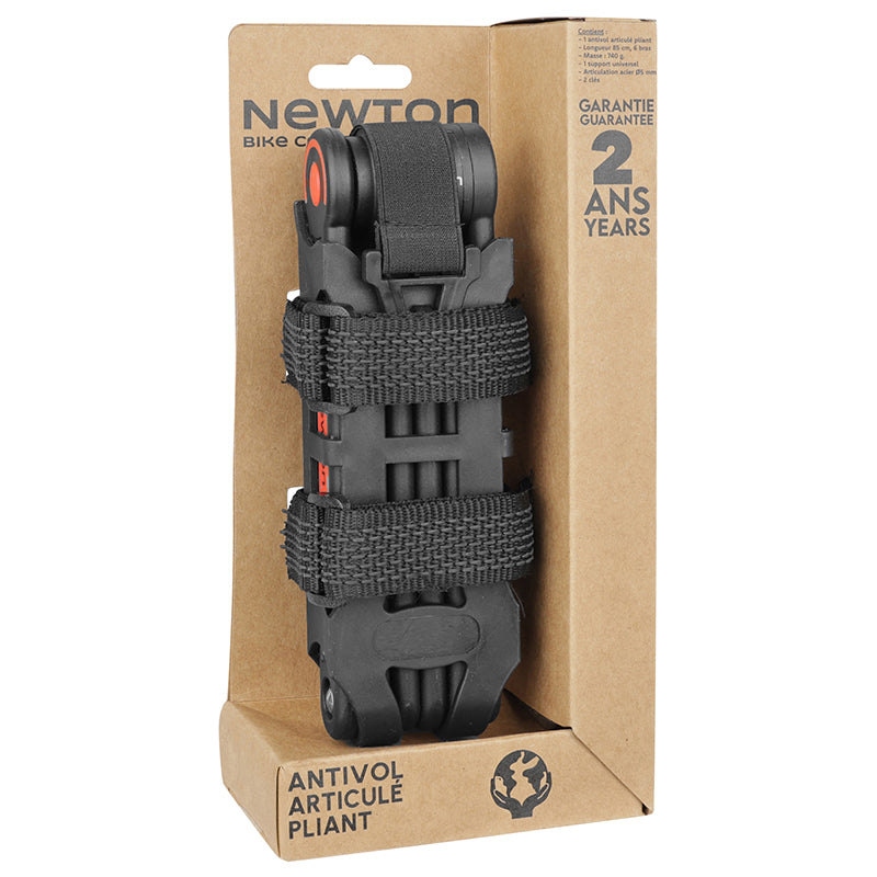 Antivol pliant à clé Newton 5 mm 85 cm noir-rouge avec support – vue 6