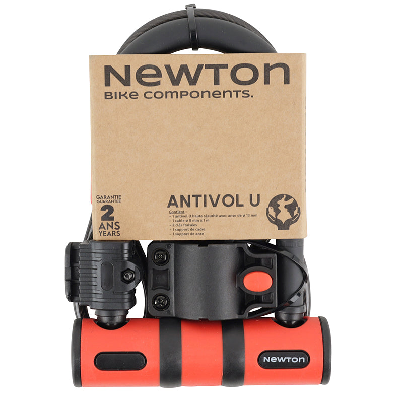 Antivol U Newton Ø 13 mm avec câble noir-rouge – niveau 6