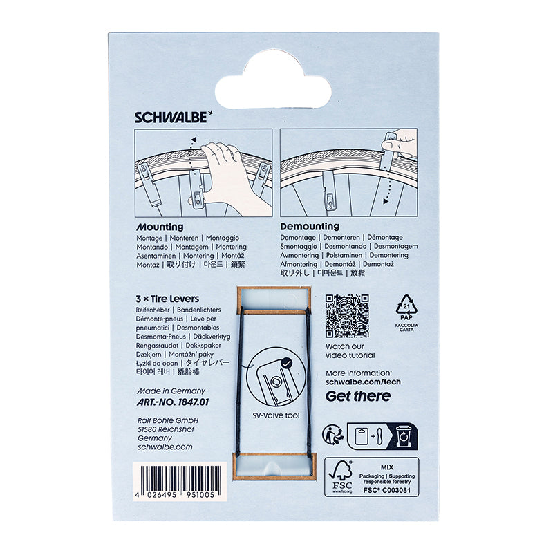 Démonte-pneus Schwalbe bleus à clipser (blister de 3) – vue 6