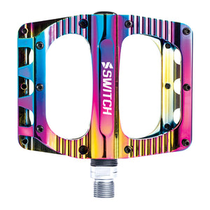 Pédales plateforme VTT Switch Large Freeride alu CNC 110 x 100 mm à picots (paire) – Oil slick