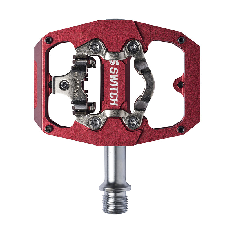 Pédales plateforme VTT Switch Crank Flip double fonction alu CNC rouge (paire)