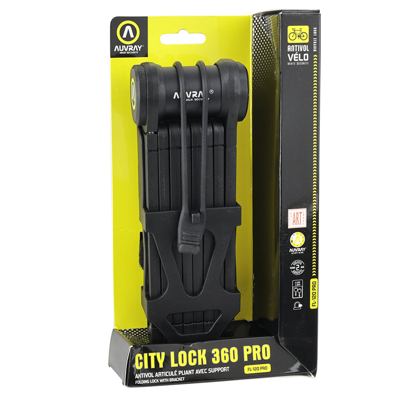 Antivol pliant Auvray City Lock 360 Pro 120 cm noir avec support – niveau 8/10