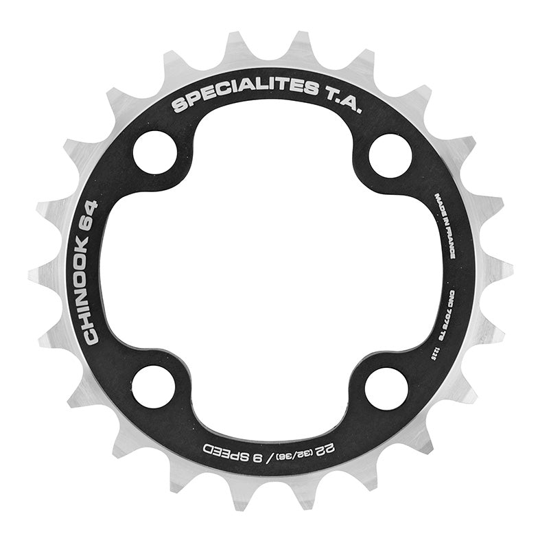 Plateau VTT TA Chinook 4 br. 64 mm pour Shimano-SRAM-FSA intérieur triple noir 9 v – 22 dents