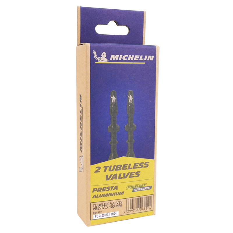 Valves tubeless Presta Michelin noires 100 mm 4 trous (paire)