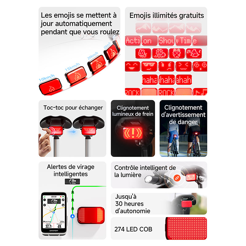 Éclairage arrière USB iGPSport ET6 Emoji clignotant intelligent – vue 6