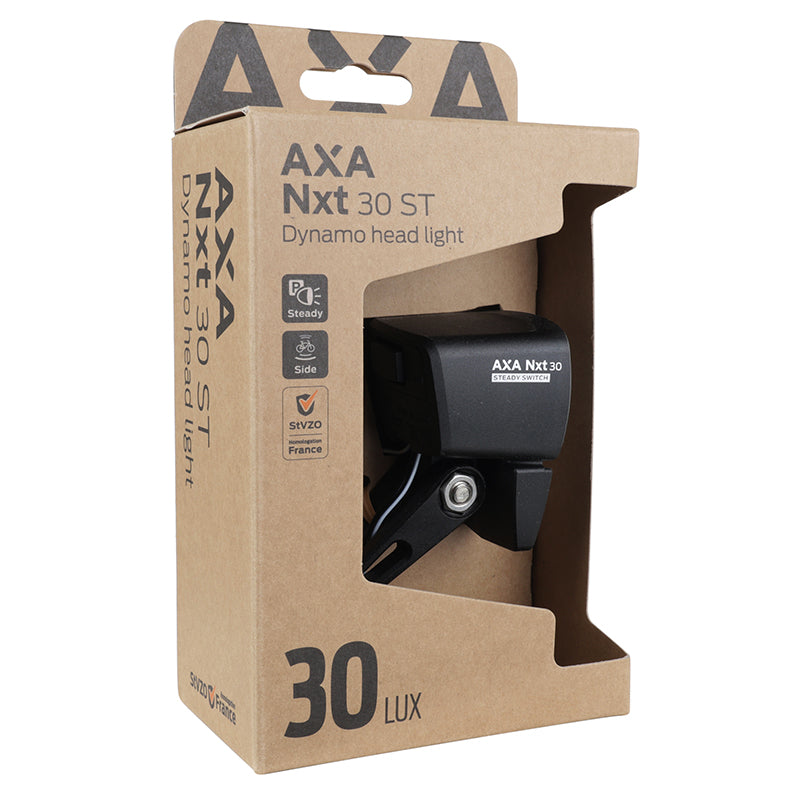 Éclairage avant dynamo AXA NXT 30 lux noir sur fourche – vue 5