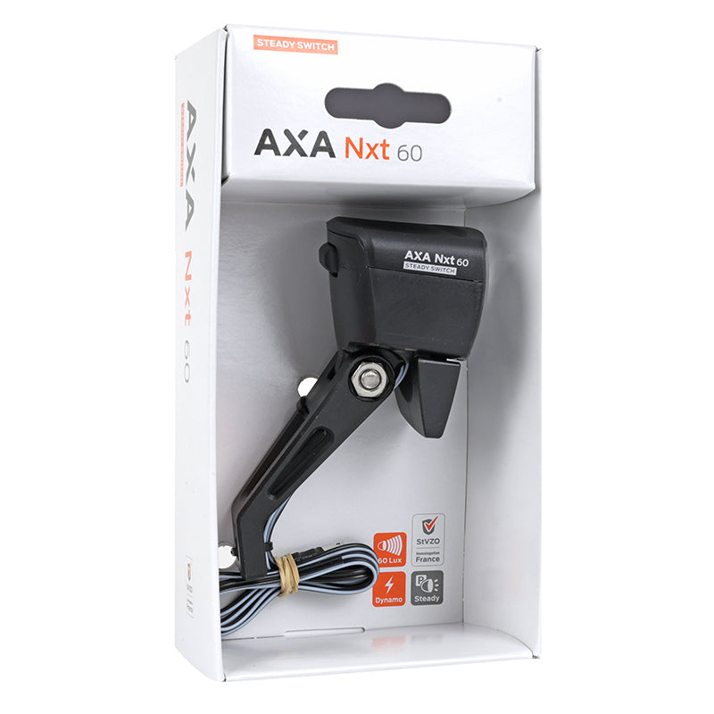 Éclairage avant dynamo AXA NXT 60 lux noir sur fourche – vue 8