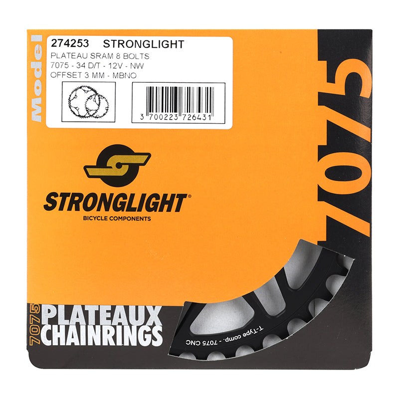 Plateau VTT Stronglight Direct Mount 8 trous pour SRAM SX-NX-GX mono noir 12 v narrow wide déport 3 mm – 34 dents