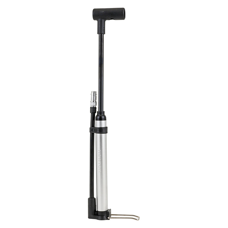 Mini pompe à pied route Newton alu gris-noir pied pliable 8 bars