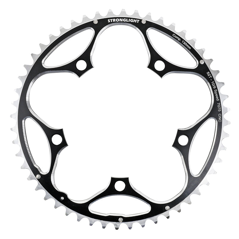 Plateau route Stronglight 5 branches 130 mm extérieur noir-argent 9-10 v – 52 dents