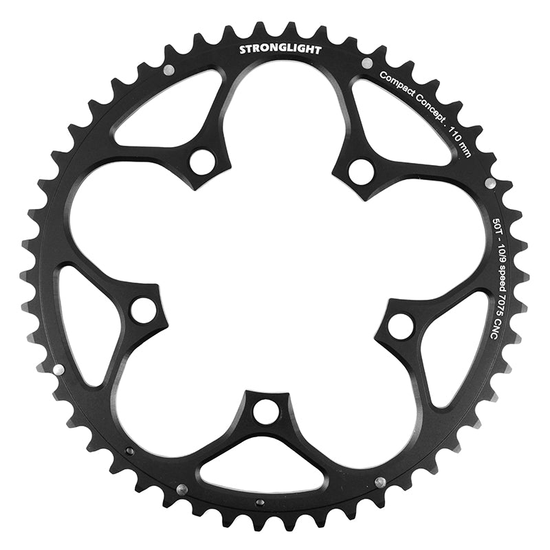 Plateau route Stronglight 5 branches 110 mm type Shimano extérieur noir 9-10 v – 50 dents