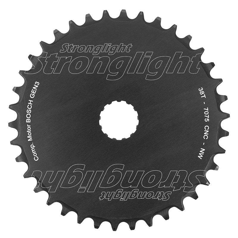 Plateau VAE Stronglight Direct Mount pour Bosch 3e gén. mono noir narrow wide déport 1.5 mm plein avec rondelle de déport – 38 dents