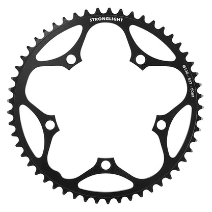 Plateau route Stronglight 5 branches 130 mm type Shimano extérieur noir alu 5083 9-10 v – 53 dents