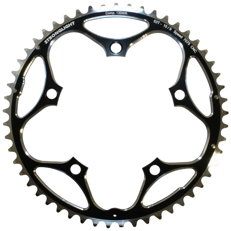 Plateau route Stronglight 5 branches 130 mm type Shimano extérieur noir 11-10 v – 53 dents