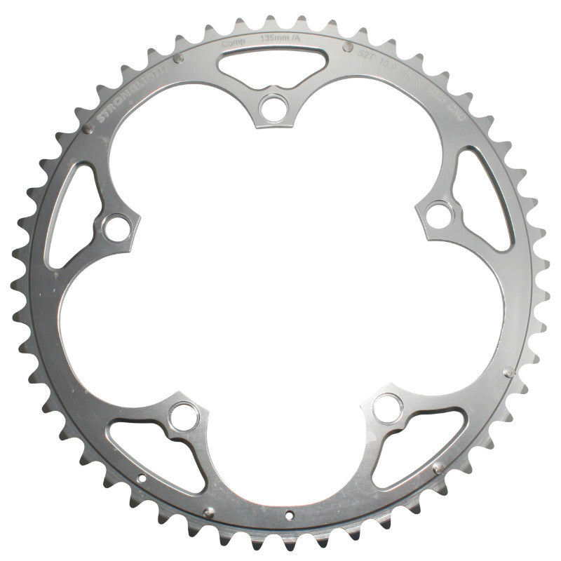 Plateau route Stronglight 5 branches 135 mm type Campagnolo extérieur argent 9-10 v axe carré – 52 dents