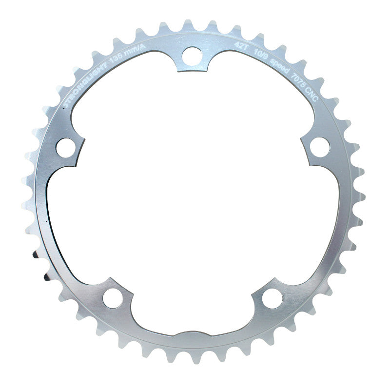 Plateau route Stronglight 5 branches 135 mm type Campagnolo intérieur argent 9-10 v axe carré – 42 dents