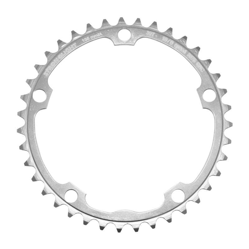 Plateau route Stronglight 5 branches 135 mm type Campagnolo intérieur argent 9-10 v axe carré – 39 dents