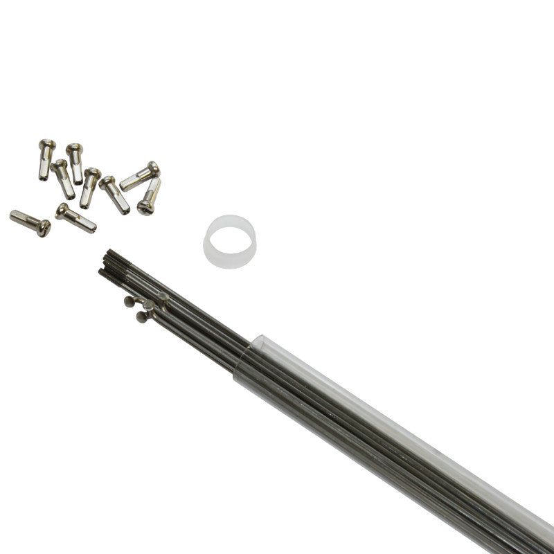 Rayons inox argent 2 mm tête coudée avec écrous (tube de 10) – 280 mm