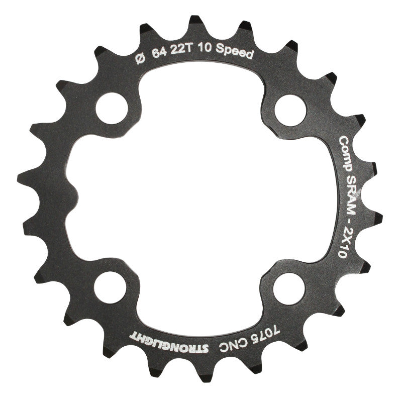 Plateau VTT Stronglight 4 branches 64 mm intérieur double noir 10 v ép. 3,5 mm – 22 dents