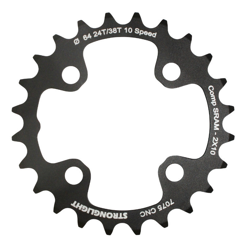 Plateau VTT Stronglight 4 branches 64 mm intérieur double noir 10 v ép. 3,5 mm – 24 dents