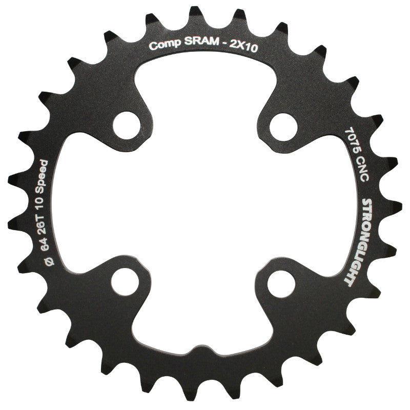 Plateau VTT Stronglight 4 branches 64 mm intérieur double noir 10 v ép. 3,5 mm – 26 dents