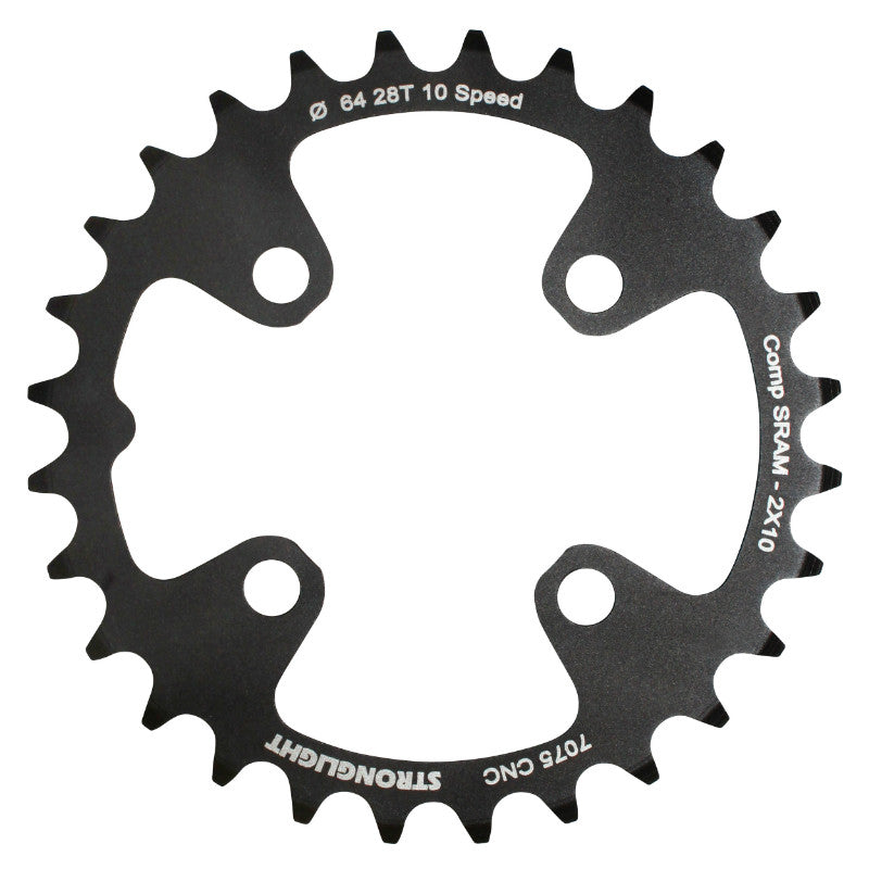 Plateau VTT Stronglight 4 branches 64 mm intérieur double noir 10 v ép. 3,5 mm – 28 dents