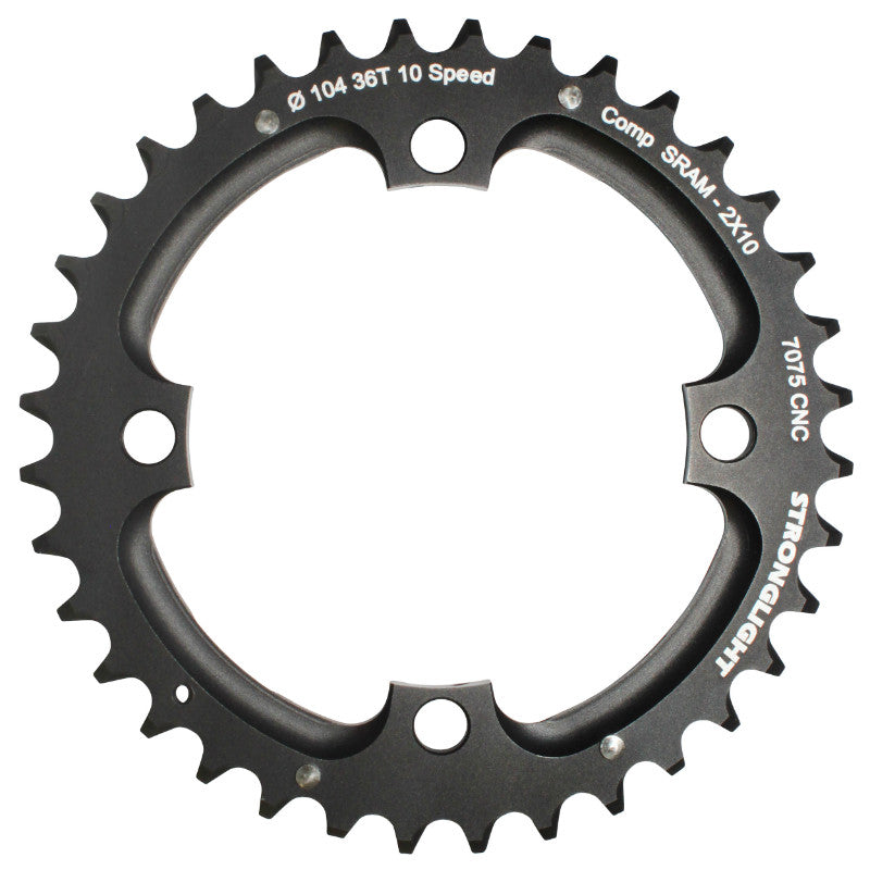 Plateau VTT Stronglight 4 branches 104 mm pour SRAM X0 extérieur double noir 10 v ép. 5 mm fileté – 36 dents
