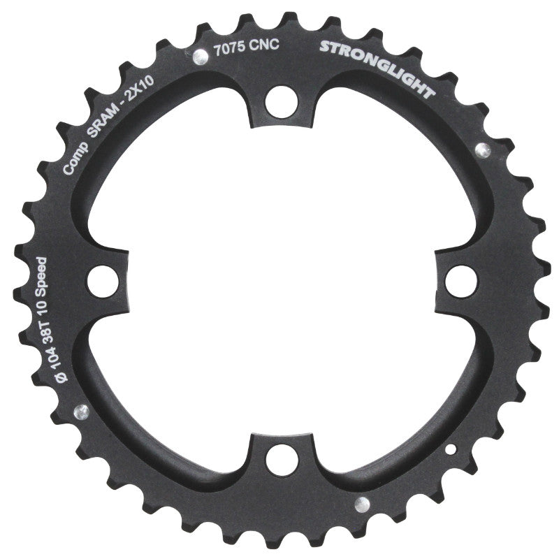 Plateau VTT Stronglight 4 branches 104 mm pour SRAM X0 extérieur double noir 10 v ép. 5 mm fileté – 38 dents