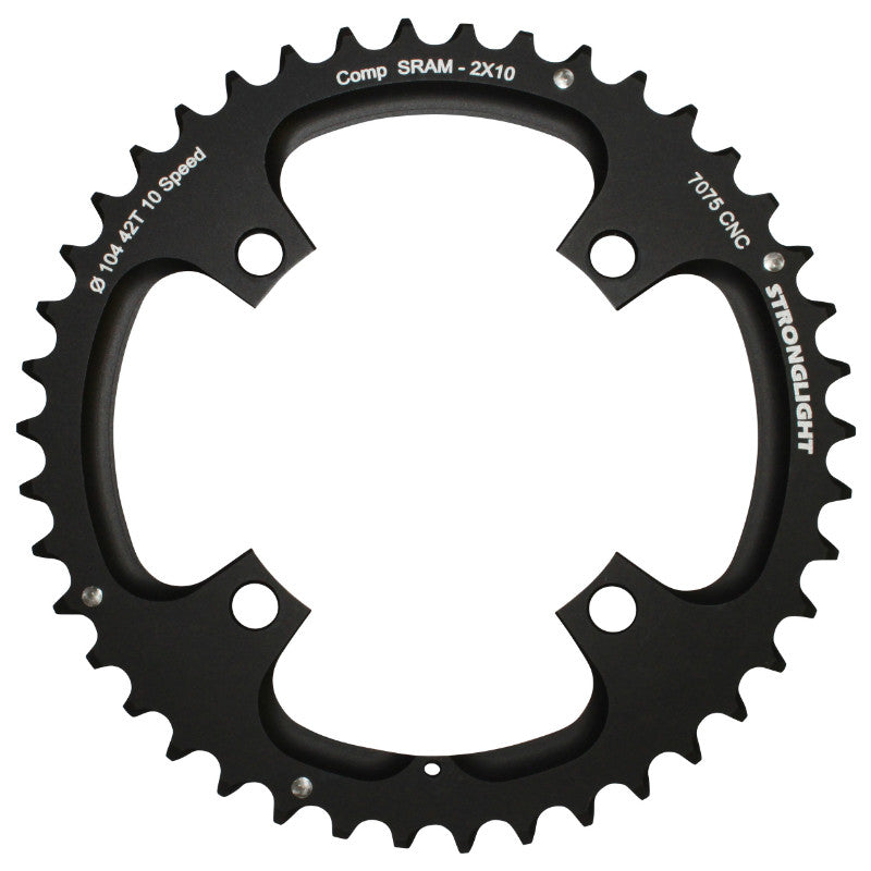 Plateau VTT Stronglight 4 branches 104 mm pour SRAM X0 extérieur double noir 10 v ép. 5 mm fileté – 42 dents
