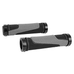 Poignées city-VTT Newton bi-matière noir-gris double collier 130 mm (paire)