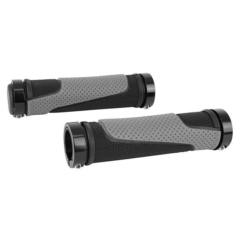 Poignées city-VTT Newton bi-matière noir-gris double collier 130 mm (paire)