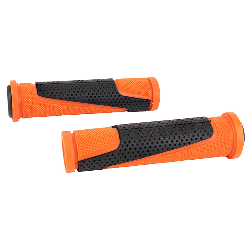 Poignées VTT Newton bi-matière 130 mm (paire) – Orange-noir