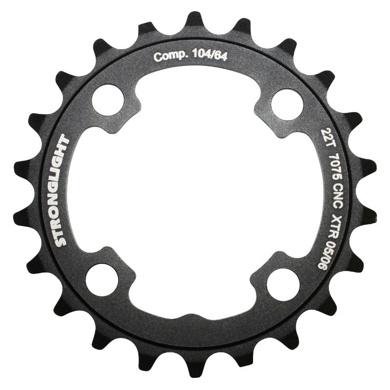 Plateau VTT Stronglight 4 branches 64 mm intérieur triple noir ép. 4 mm – 22 dents