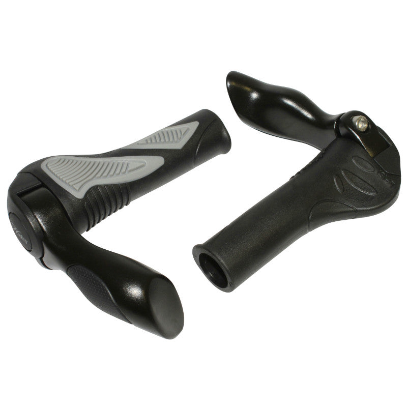 Poignées VTT Hafny noir-gris avec embouts intégrés 130 mm (paire)