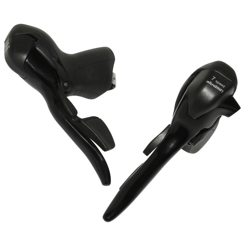 Leviers-manettes route Microshift alu noir compatible Shimano (paire) – 7 vitesses triple