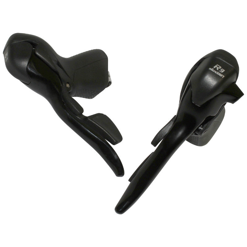 Leviers-manettes route Microshift alu noir compatible Shimano (paire) – 9 vitesses triple