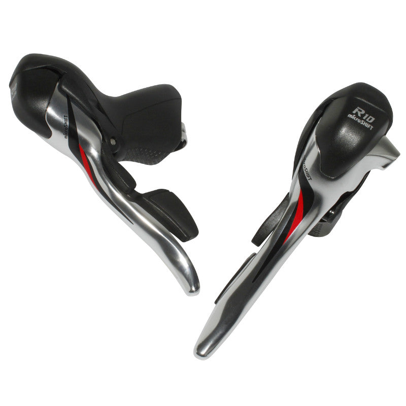 Leviers-manettes route Microshift 10 vitesses triple alu argent (paire)