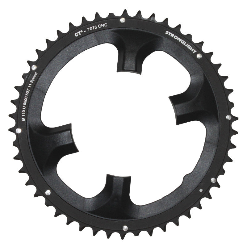 Plateau route Stronglight 4 branches 110 mm pour Shimano Ultegra 6800 extérieur noir CT2 11 v – 50 dents