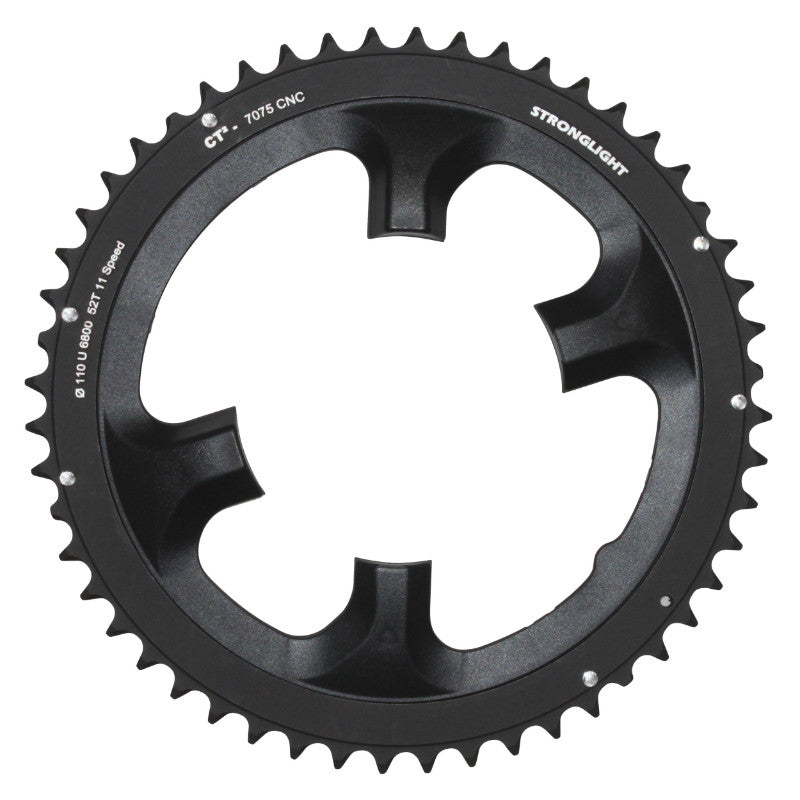 Plateau route Stronglight 4 branches 110 mm pour Shimano Ultegra 6800 extérieur noir CT2 11 v – 52 dents