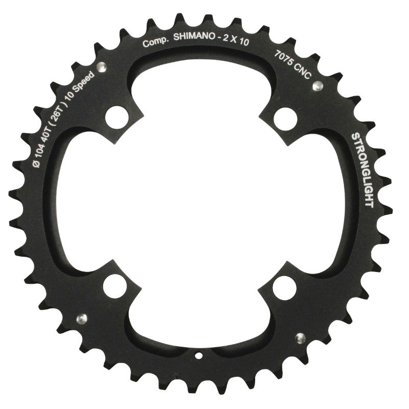 Plateau VTT Stronglight 4 branches 104 mm pour Shimano extérieur double noir 10 v ép. 5 mm – 40 dents