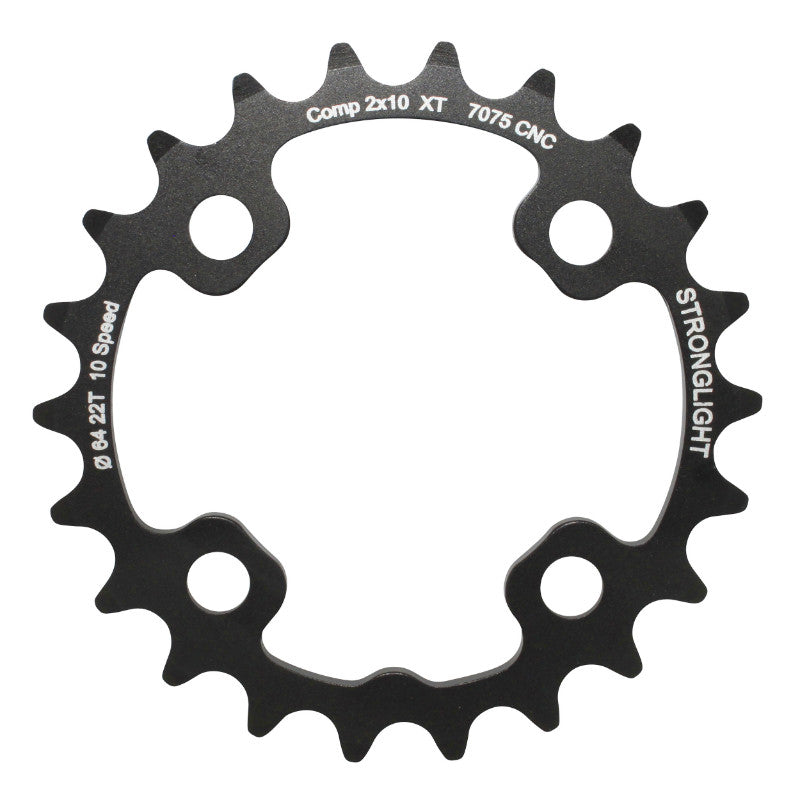 Plateau VTT Stronglight 4 branches 64 mm pour Shimano XT M785 intérieur double noir 10 v ép. 3,5 mm – 22 dents