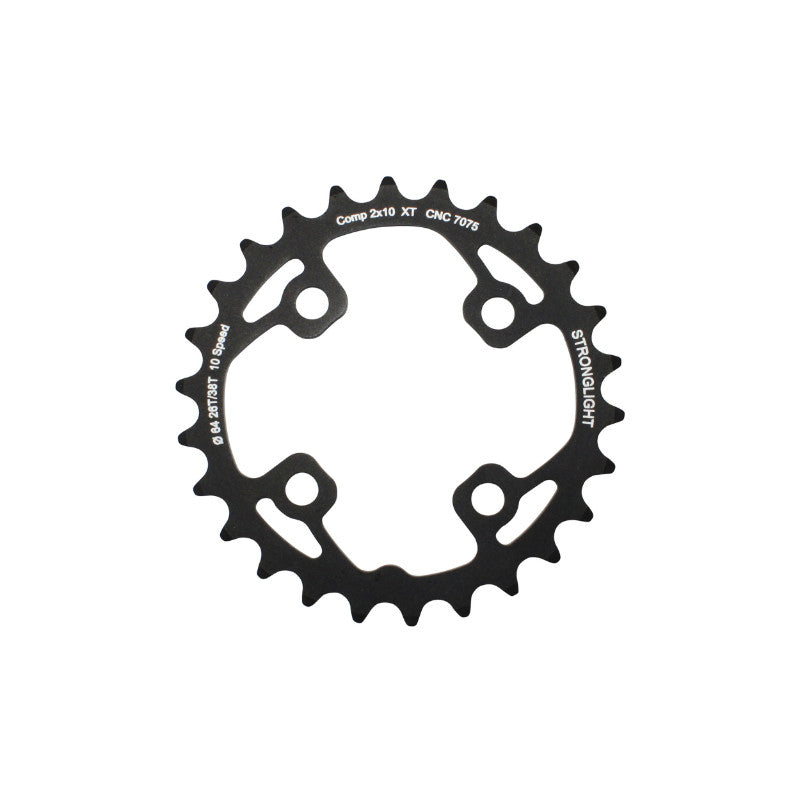 Plateau VTT Stronglight 4 branches 64 mm pour Shimano XT M785 intérieur double noir 10 v ép. 3,5 mm – 26 dents