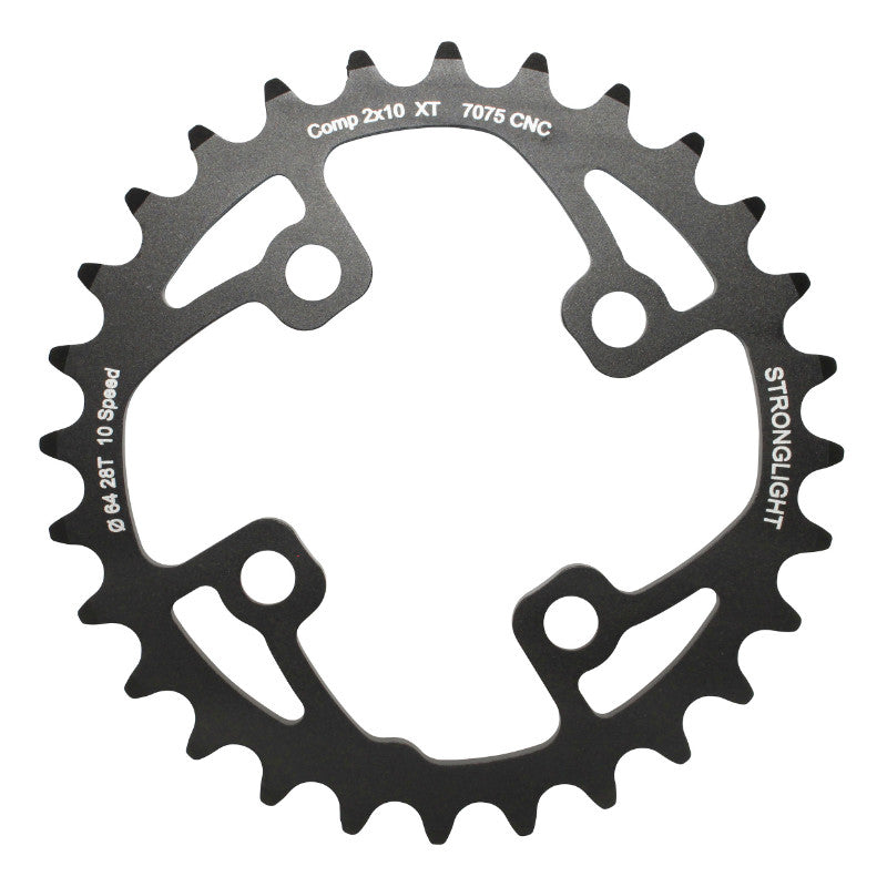 Plateau VTT Stronglight 4 branches 64 mm pour Shimano XT M785 intérieur double noir 10 v ép. 3,5 mm – 28 dents