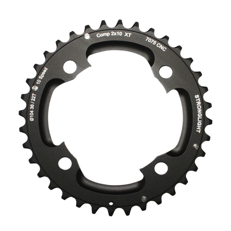 Plateau VTT Stronglight 4 branches 104 mm pour Shimano XT M785 extérieur double noir 10 v ép. 5 mm – 36 dents