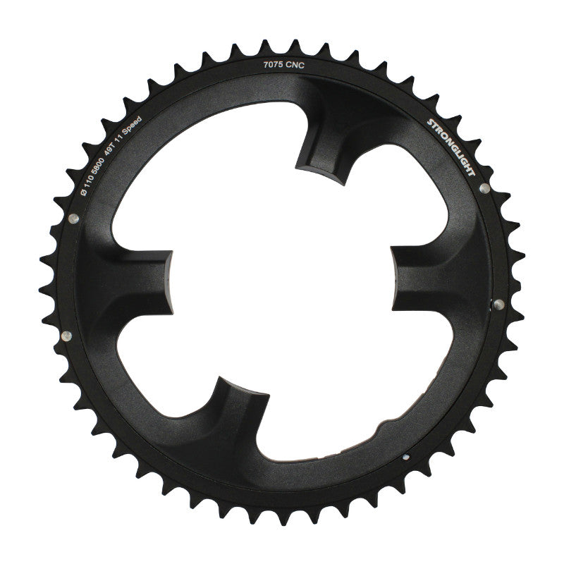 Plateau route Stronglight 4 branches 110 mm pour Shimano 105 5800 extérieur noir 11 v – 49 dents