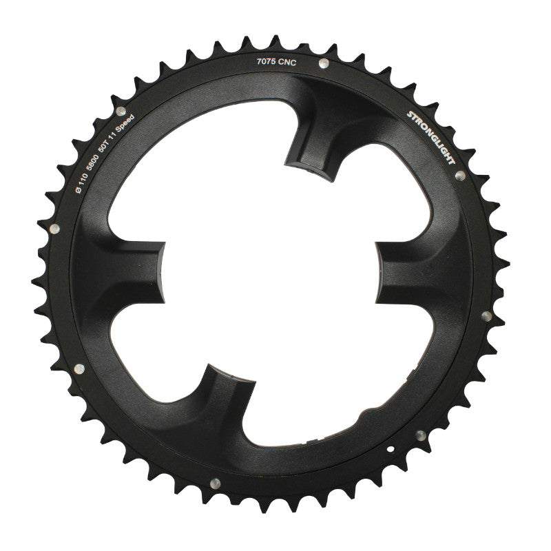 Plateau route Stronglight 4 branches 110 mm pour Shimano 105 5800 extérieur noir 11 v – 50 dents