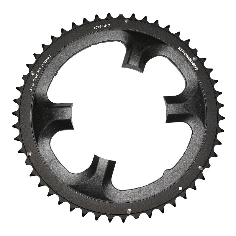 Plateau route Stronglight 4 branches 110 mm pour Shimano 105 5800 extérieur noir 11 v – 51 dents