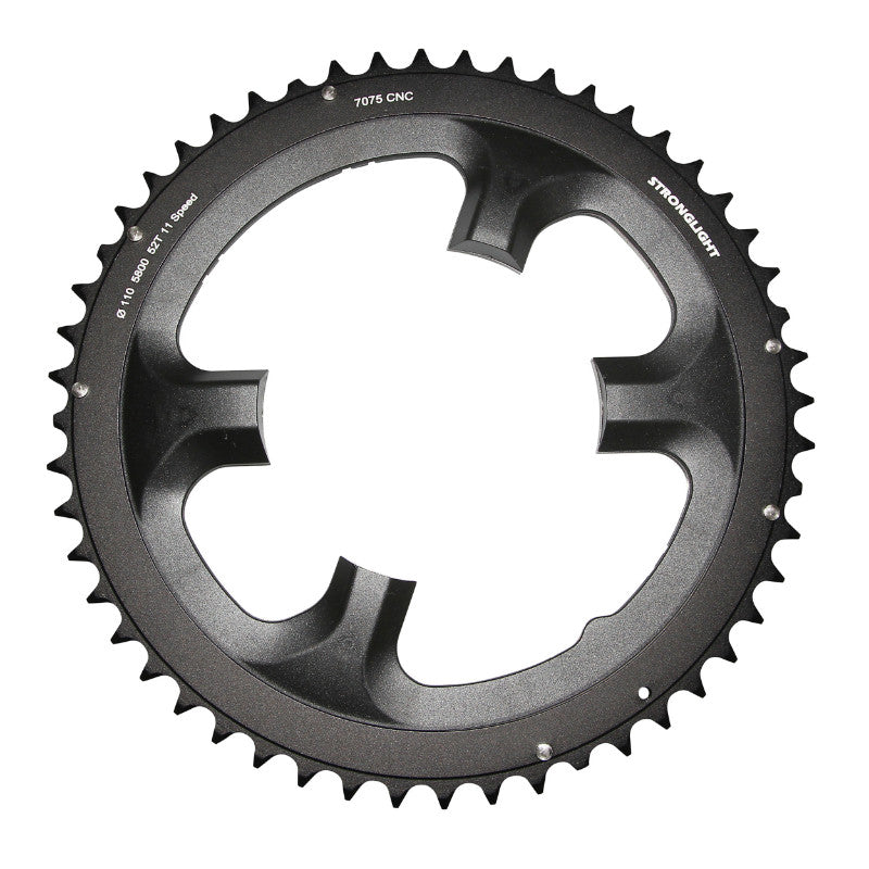 Plateau route Stronglight 4 branches 110 mm pour Shimano 105 5800 extérieur noir 11 v – 52 dents