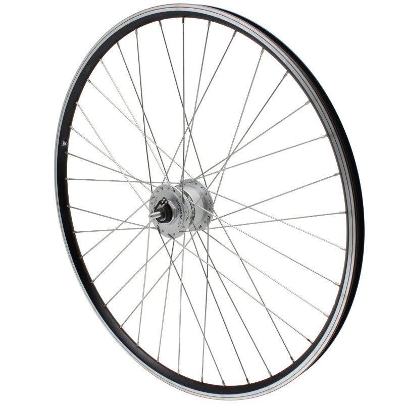 Roue avant VTC 700 ER10 noire moyeu dynamo Shimano 2,4 W